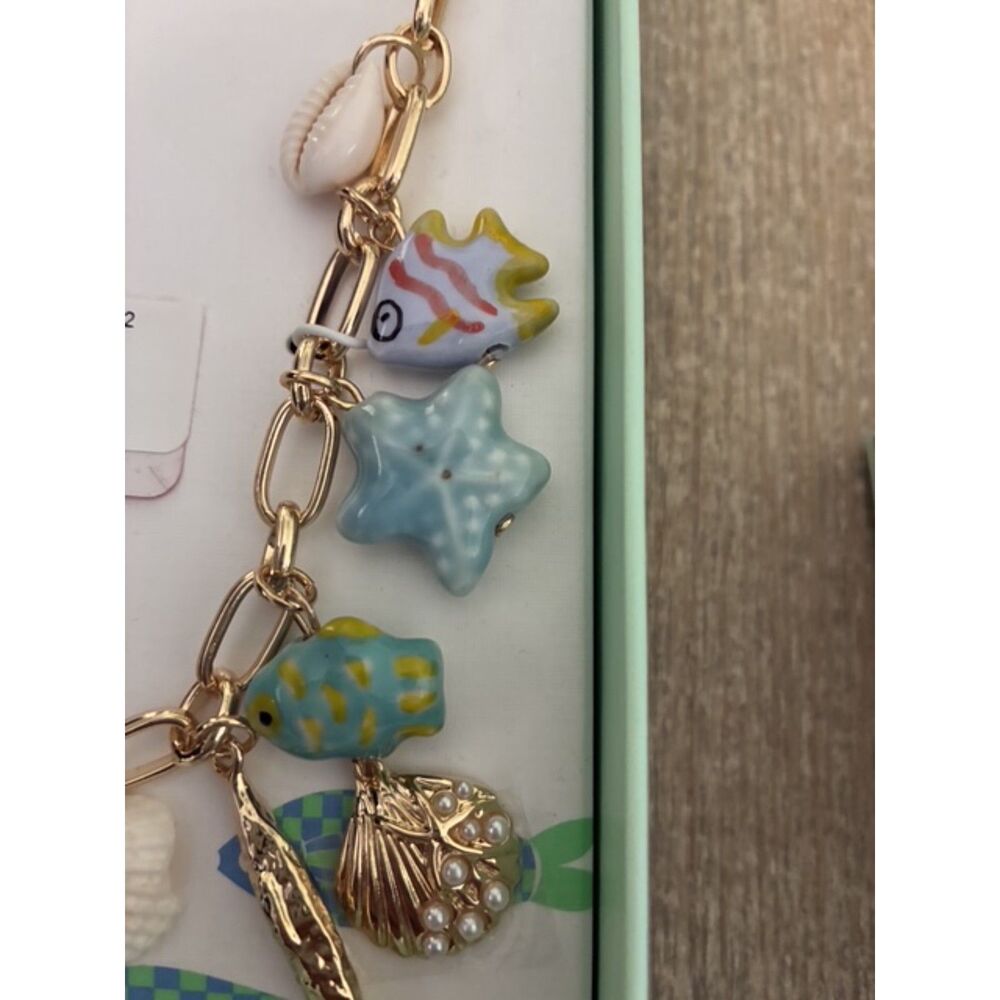 NWT Piper K Ocean Life Charm Necklace Shell Fish Starfish Turtle Gold Tone 18" - Picture 2 of 4